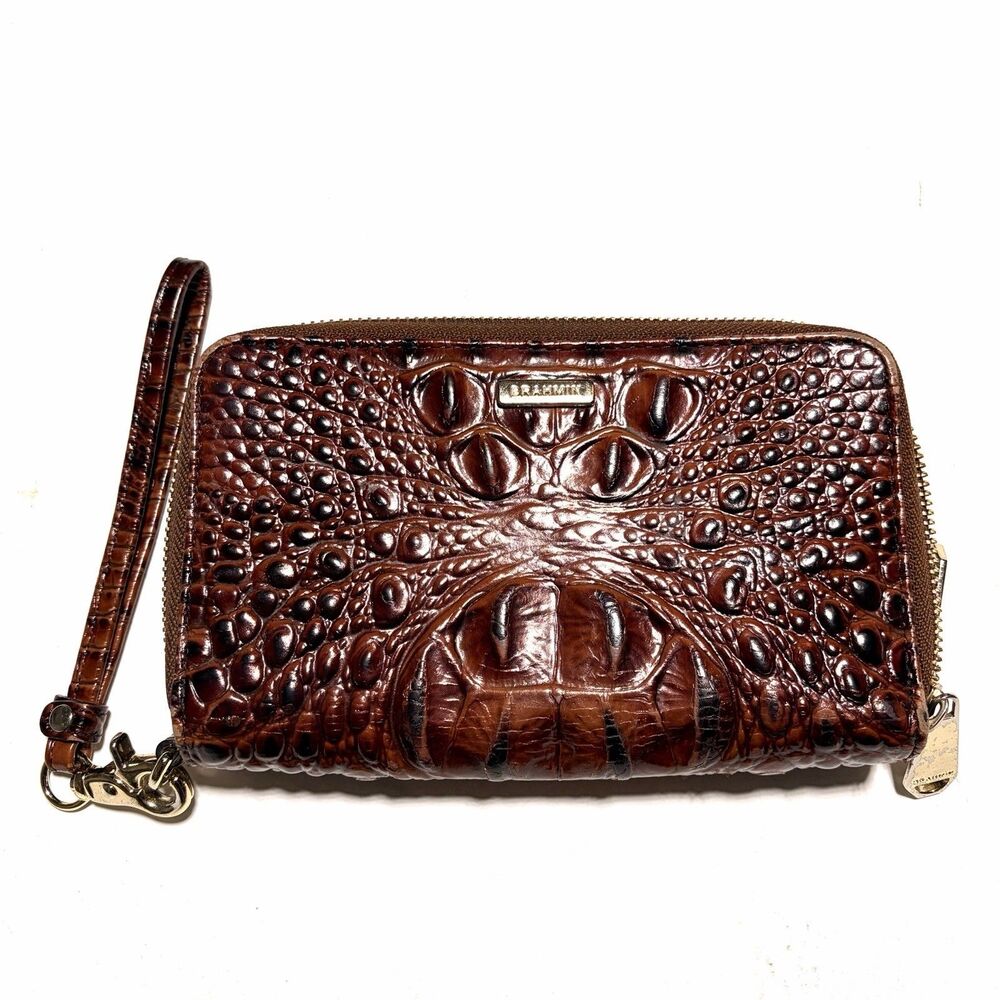 Brahmin Daisy Leather Melbourne Wristlet Wallet Pecan Brown